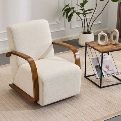 Cream Upholstered 360° Swivel Accent Chair – Solid Wood Curved Arms, Mid-Century Modern Design, Ergonomic Comfort for Living Room, Bedroom Reading Nook Small Single Sofa for Bedroom, Office, Apartment image 10