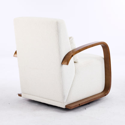 Cream Upholstered 360° Swivel Accent Chair – Solid Wood Curved Arms, Mid-Century Modern Design, Ergonomic Comfort for Living Room, Bedroom Reading Nook Small Single Sofa for Bedroom, Office, Apartment image 12