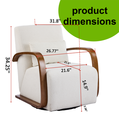 Cream Upholstered 360° Swivel Accent Chair – Solid Wood Curved Arms, Mid-Century Modern Design, Ergonomic Comfort for Living Room, Bedroom Reading Nook Small Single Sofa for Bedroom, Office, Apartment image 3