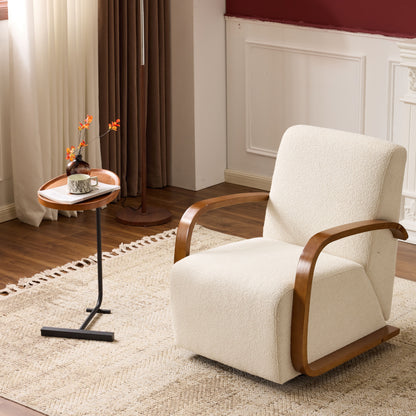 Cream Upholstered 360° Swivel Accent Chair – Solid Wood Curved Arms, Mid-Century Modern Design, Ergonomic Comfort for Living Room, Bedroom Reading Nook Small Single Sofa for Bedroom, Office, Apartment image 4