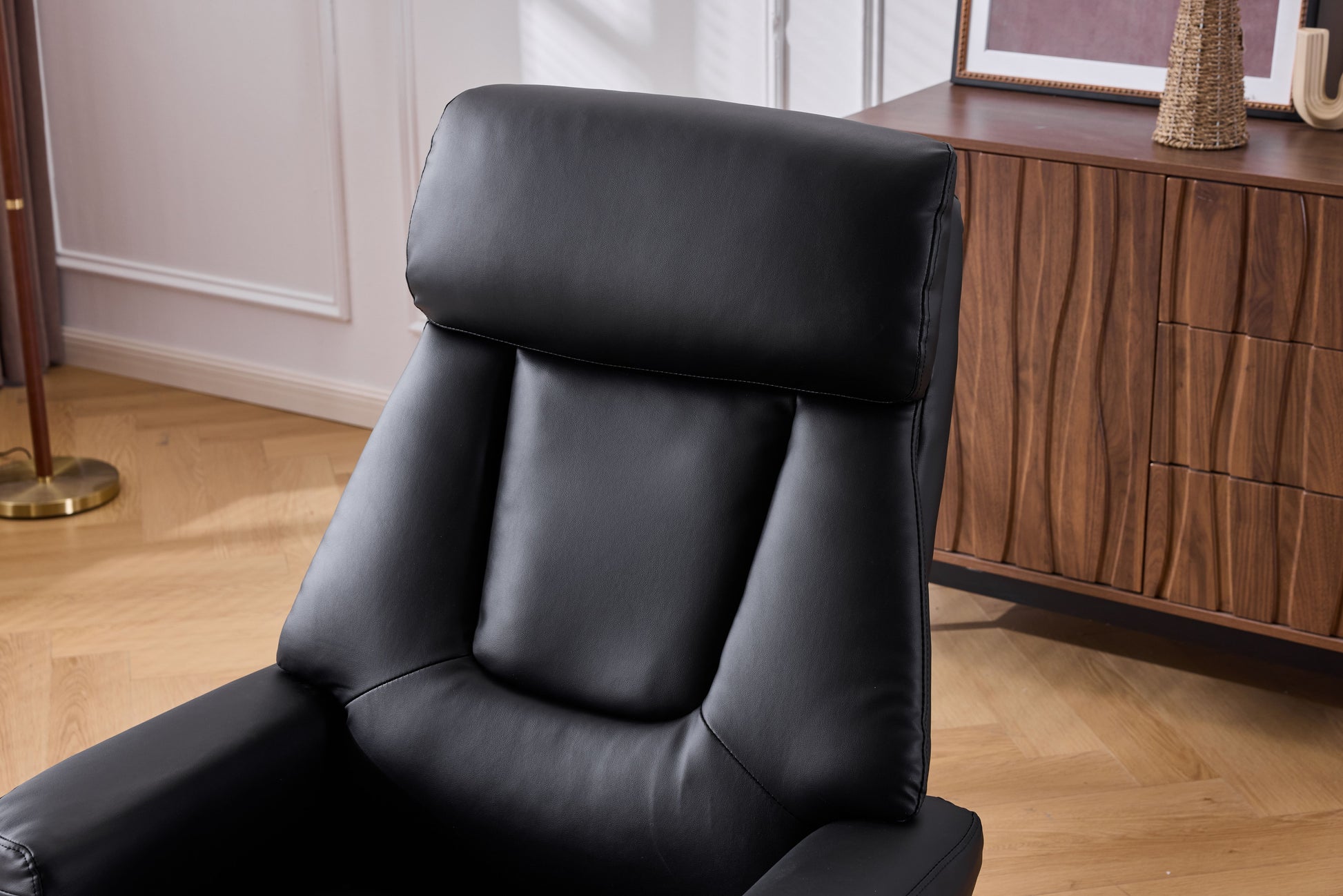 Black PU Leather Heated Massage 360° Swivel Accent Chair, Chair with ottoman, Ergonomic Comfort for Living Room, Bedroom Reading Nook Small Single Sofa for Bedroom, Office, Apartment image 11