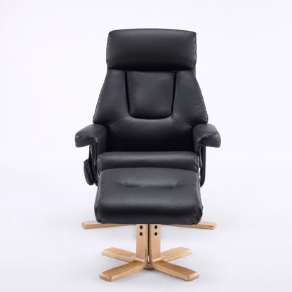Black PU Leather Heated Massage 360° Swivel Accent Chair, Chair with ottoman, Ergonomic Comfort for Living Room, Bedroom Reading Nook Small Single Sofa for Bedroom, Office, Apartment image 4