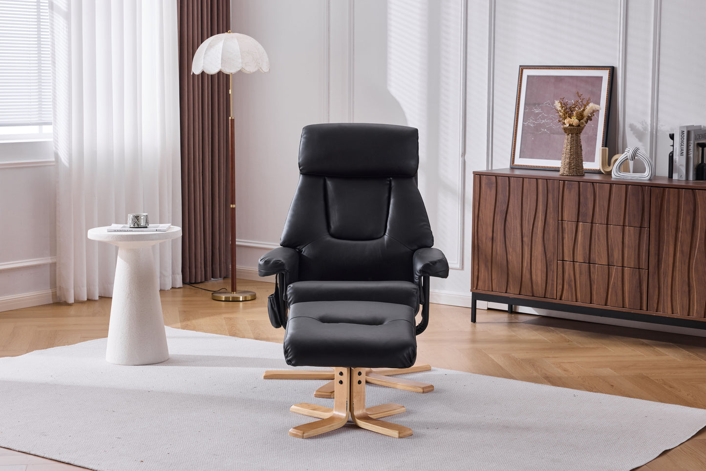 Black PU Leather Heated Massage 360° Swivel Accent Chair, Chair with ottoman, Ergonomic Comfort for Living Room, Bedroom Reading Nook Small Single Sofa for Bedroom, Office, Apartment image 5