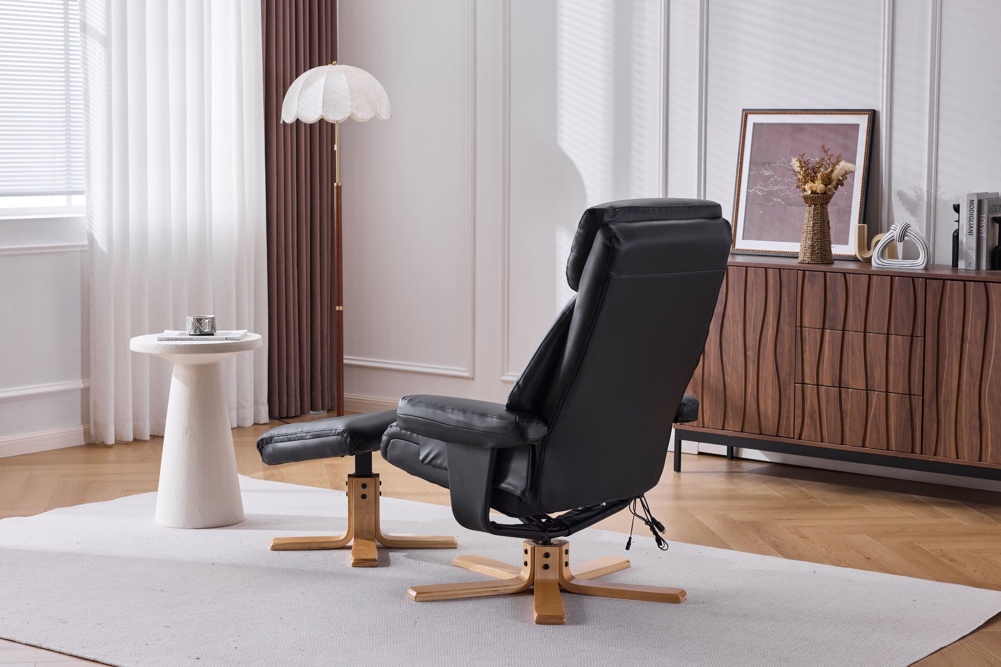 Black PU Leather Heated Massage 360° Swivel Accent Chair, Chair with ottoman, Ergonomic Comfort for Living Room, Bedroom Reading Nook Small Single Sofa for Bedroom, Office, Apartment image 6