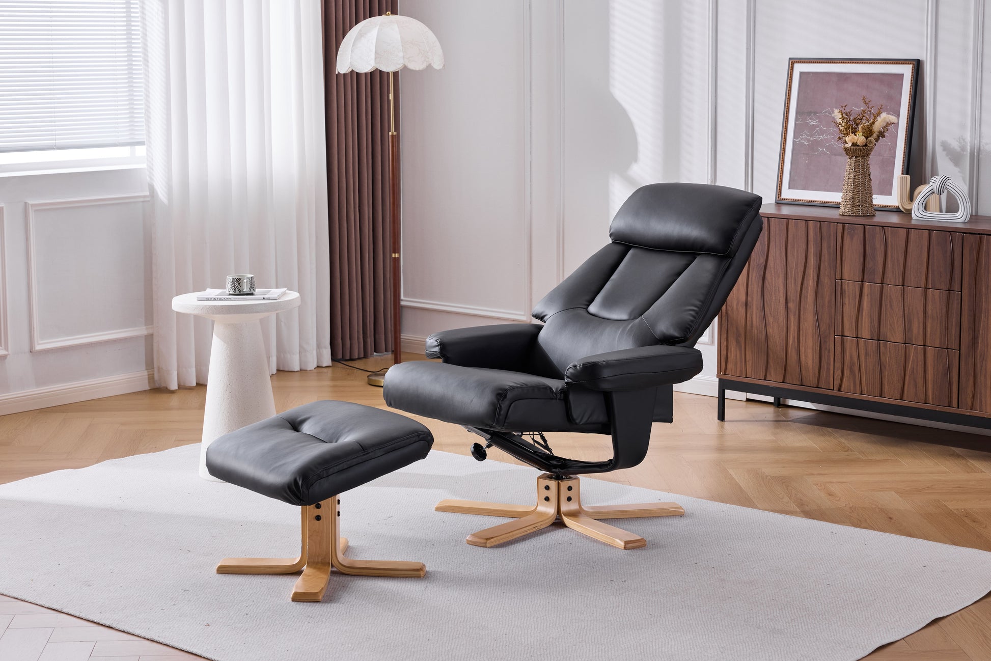 Black PU Leather Heated Massage 360° Swivel Accent Chair, Chair with ottoman, Ergonomic Comfort for Living Room, Bedroom Reading Nook Small Single Sofa for Bedroom, Office, Apartment image 7