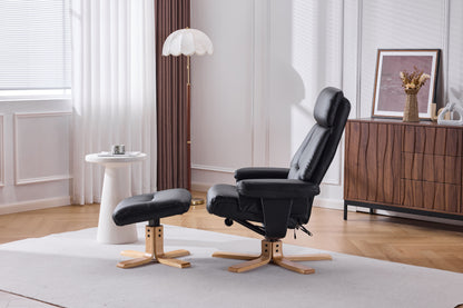 Black PU Leather Heated Massage 360° Swivel Accent Chair, Chair with ottoman, Ergonomic Comfort for Living Room, Bedroom Reading Nook Small Single Sofa for Bedroom, Office, Apartment image 8
