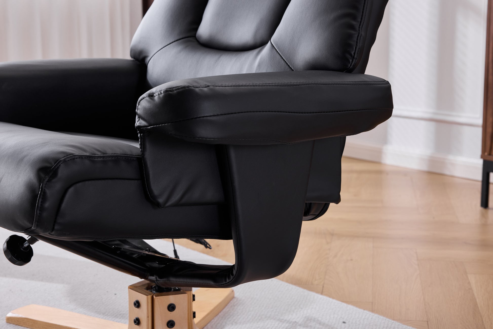 Black PU Leather Heated Massage 360° Swivel Accent Chair, Chair with ottoman, Ergonomic Comfort for Living Room, Bedroom Reading Nook Small Single Sofa for Bedroom, Office, Apartment image 9