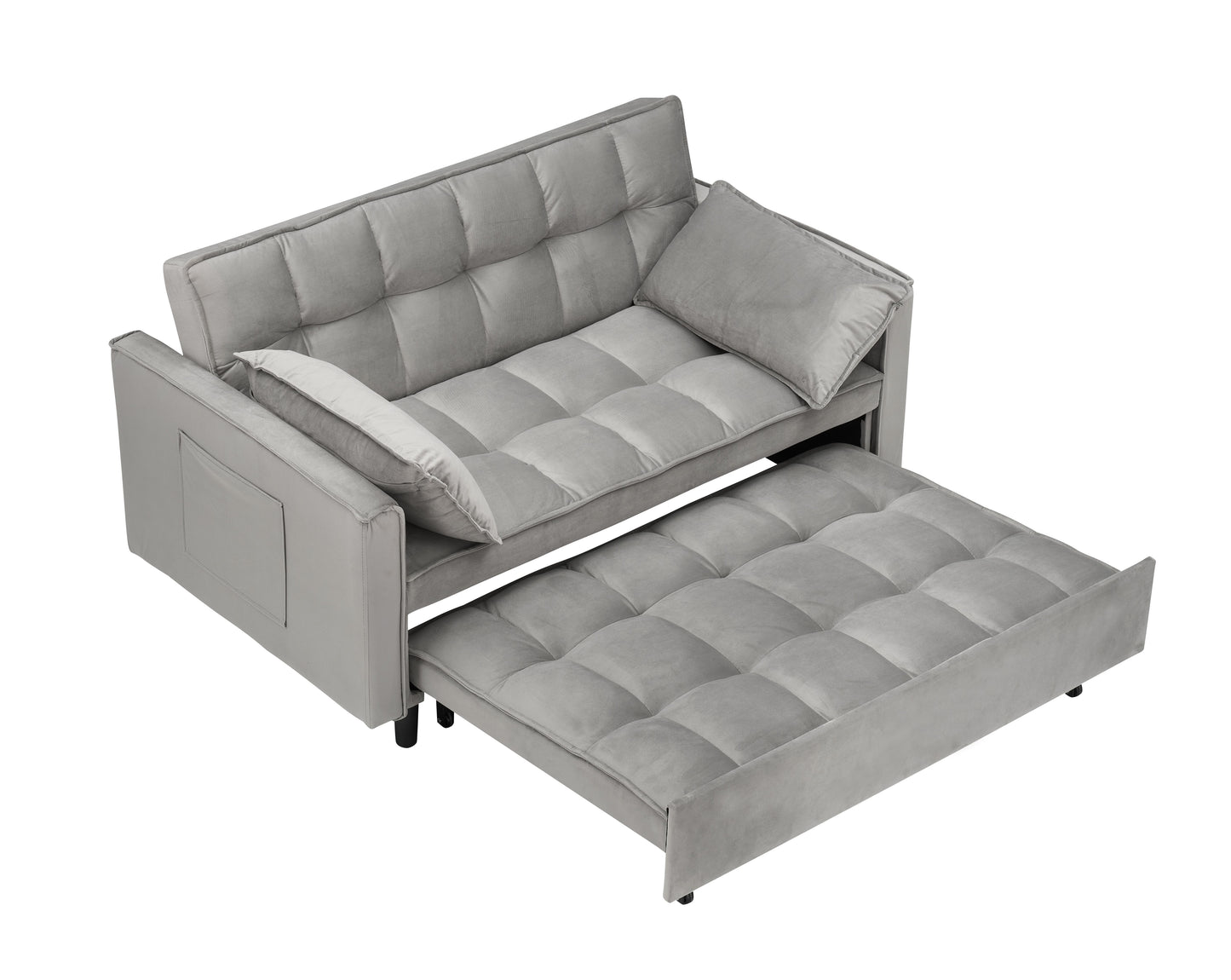 Modern Velvet Loveseat Futon Sofa Couch Pullout Bed, Small Love Seat Lounge Sofa w/Reclining Backrest, Toss Pillows, Pockets, Furniture for Living Room,3 in 1 Convertible Sleeper Sofa Bed, Gra image 10