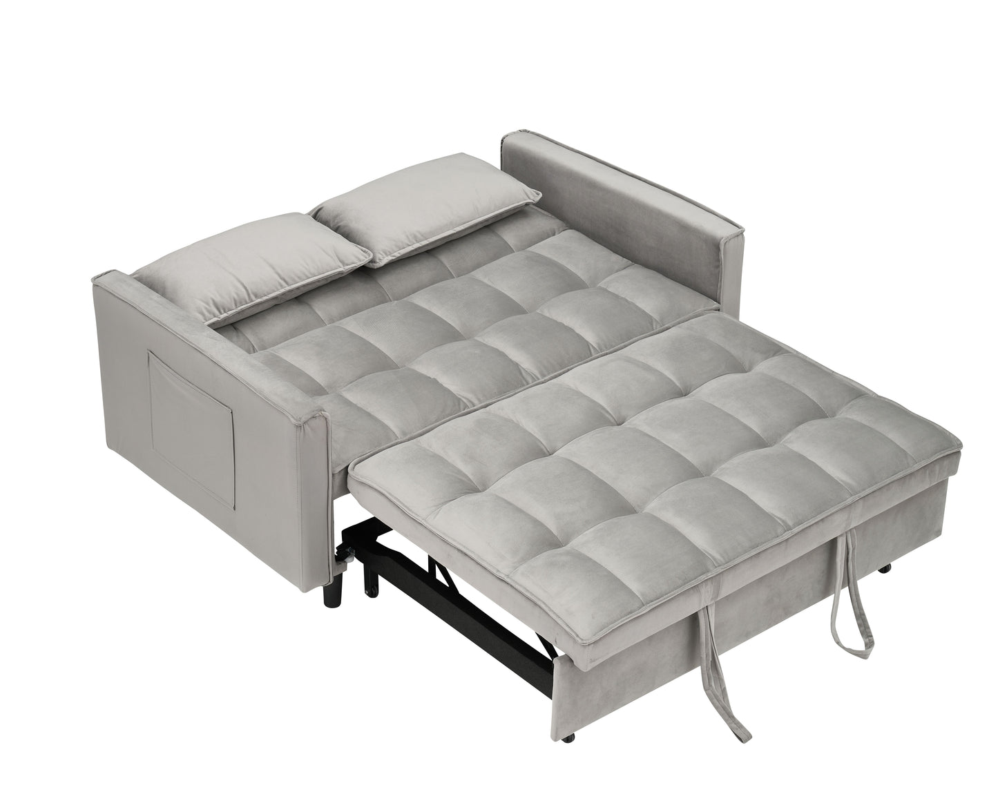 Modern Velvet Loveseat Futon Sofa Couch Pullout Bed, Small Love Seat Lounge Sofa w/Reclining Backrest, Toss Pillows, Pockets, Furniture for Living Room,3 in 1 Convertible Sleeper Sofa Bed, Gra image 11