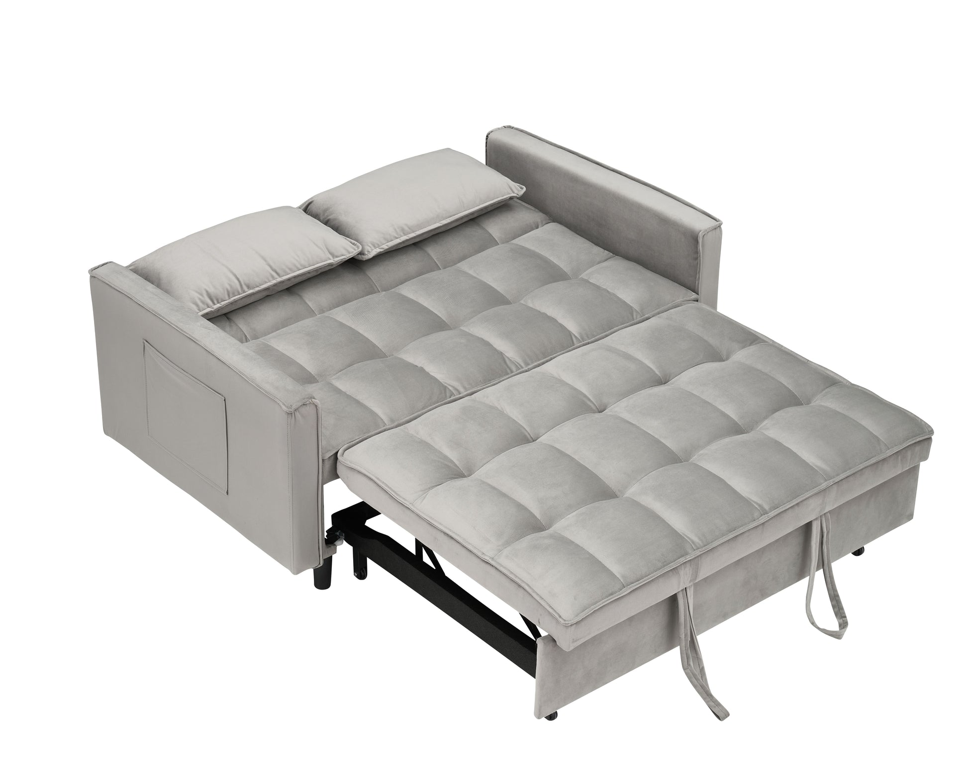 Modern Velvet Loveseat Futon Sofa Couch Pullout Bed, Small Love Seat Lounge Sofa w/Reclining Backrest, Toss Pillows, Pockets, Furniture for Living Room,3 in 1 Convertible Sleeper Sofa Bed, Gra image 11