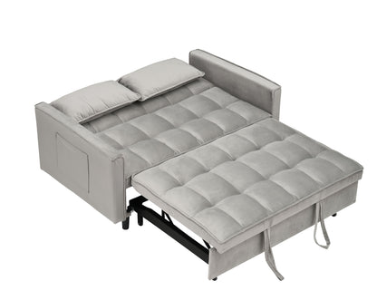 Modern Velvet Loveseat Futon Sofa Couch Pullout Bed, Small Love Seat Lounge Sofa w/Reclining Backrest, Toss Pillows, Pockets, Furniture for Living Room,3 in 1 Convertible Sleeper Sofa Bed, Gra image 11