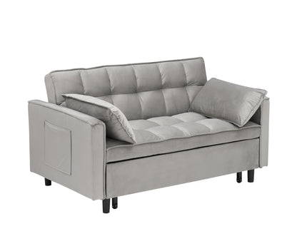 Modern Velvet Loveseat Futon Sofa Couch Pullout Bed, Small Love Seat Lounge Sofa w/Reclining Backrest, Toss Pillows, Pockets, Furniture for Living Room,3 in 1 Convertible Sleeper Sofa Bed, Gra image 6
