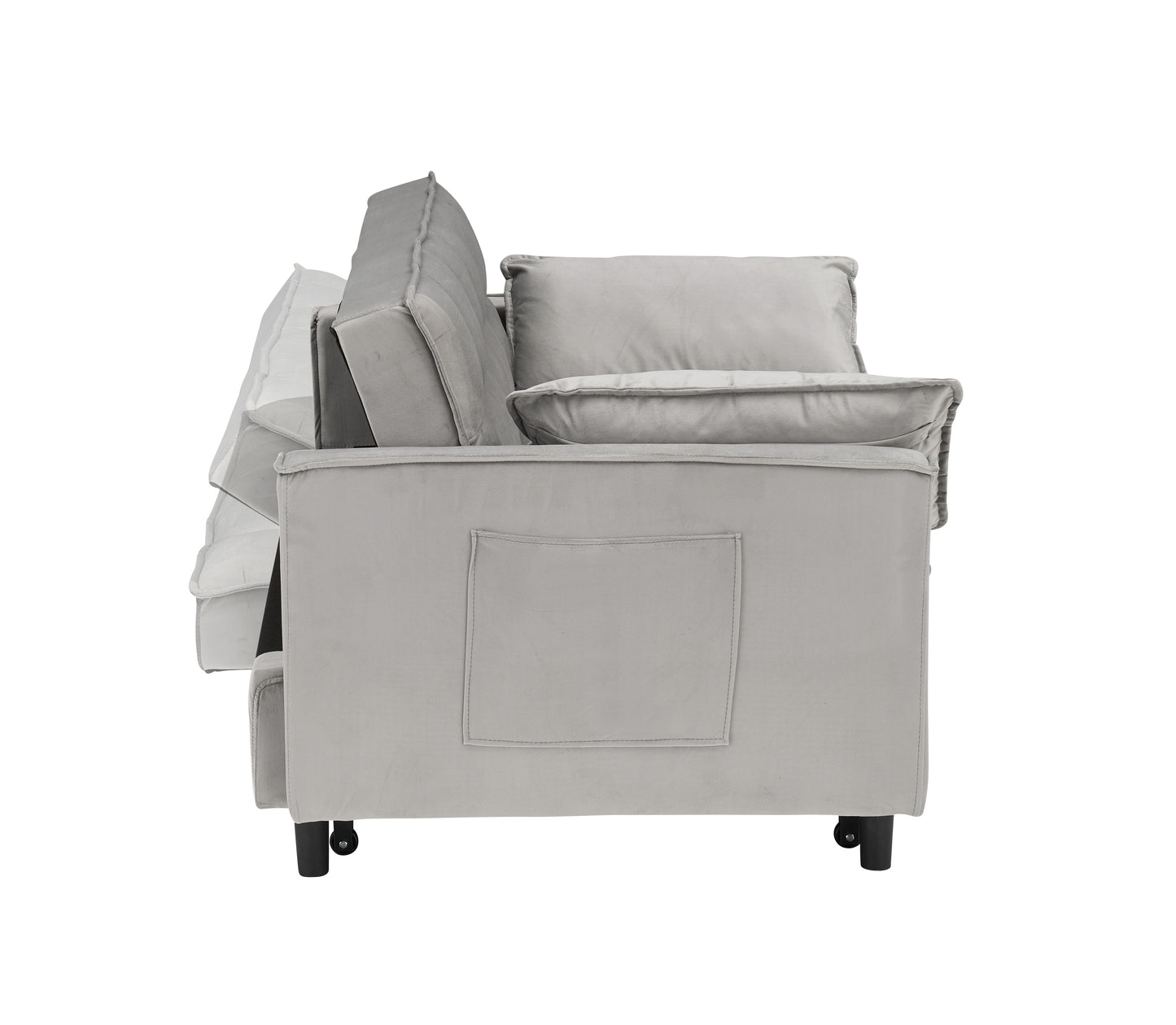 Modern Velvet Loveseat Futon Sofa Couch Pullout Bed, Small Love Seat Lounge Sofa w/Reclining Backrest, Toss Pillows, Pockets, Furniture for Living Room,3 in 1 Convertible Sleeper Sofa Bed, Gra image 8