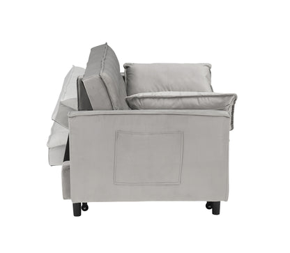 Modern Velvet Loveseat Futon Sofa Couch Pullout Bed, Small Love Seat Lounge Sofa w/Reclining Backrest, Toss Pillows, Pockets, Furniture for Living Room,3 in 1 Convertible Sleeper Sofa Bed, Gra image 8