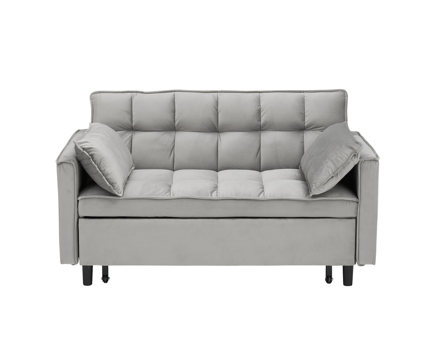 Modern Velvet Loveseat Futon Sofa Couch Pullout Bed, Small Love Seat Lounge Sofa w/Reclining Backrest, Toss Pillows, Pockets, Furniture for Living Room,3 in 1 Convertible Sleeper Sofa Bed, Gra image 9