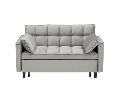 Modern Velvet Loveseat Futon Sofa Couch Pullout Bed, Small Love Seat Lounge Sofa w/Reclining Backrest, Toss Pillows, Pockets, Furniture for Living Room,3 in 1 Convertible Sleeper Sofa Bed, Gra image 9