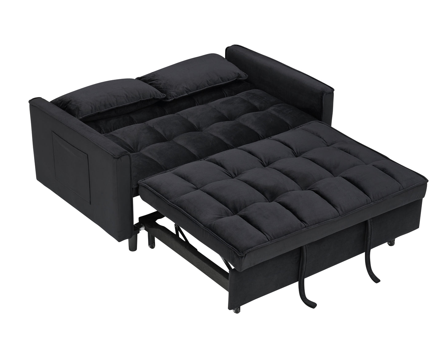 Modern velvet sofa, sofa pull-out bed, small love seat casual sofa with back, with pillow, pockets, living room furniture, 3 in 1 convertible sleep sofa bed. image 10