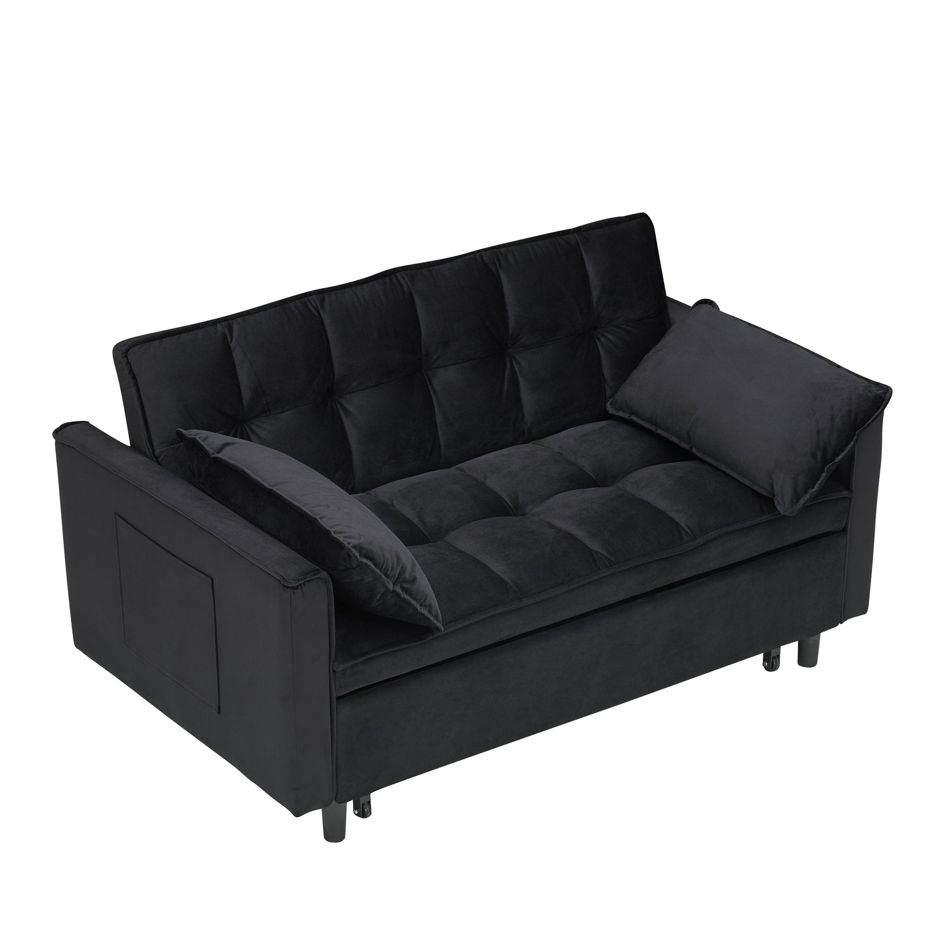 Modern velvet sofa, sofa pull-out bed, small love seat casual sofa with back, with pillow, pockets, living room furniture, 3 in 1 convertible sleep sofa bed. image 11