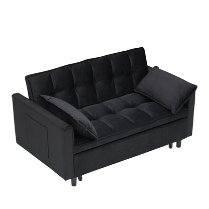 Modern velvet sofa, sofa pull-out bed, small love seat casual sofa with back, with pillow, pockets, living room furniture, 3 in 1 convertible sleep sofa bed. image 11