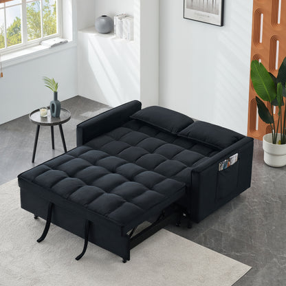 Modern velvet sofa, sofa pull-out bed, small love seat casual sofa with back, with pillow, pockets, living room furniture, 3 in 1 convertible sleep sofa bed. image 3