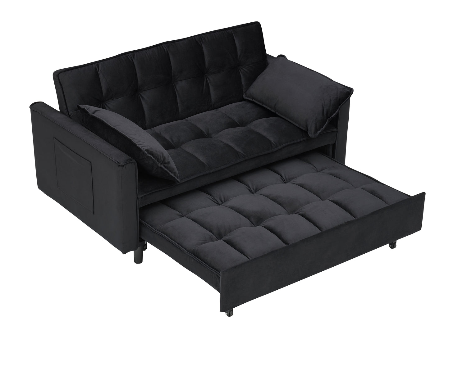 Modern velvet sofa, sofa pull-out bed, small love seat casual sofa with back, with pillow, pockets, living room furniture, 3 in 1 convertible sleep sofa bed. image 8