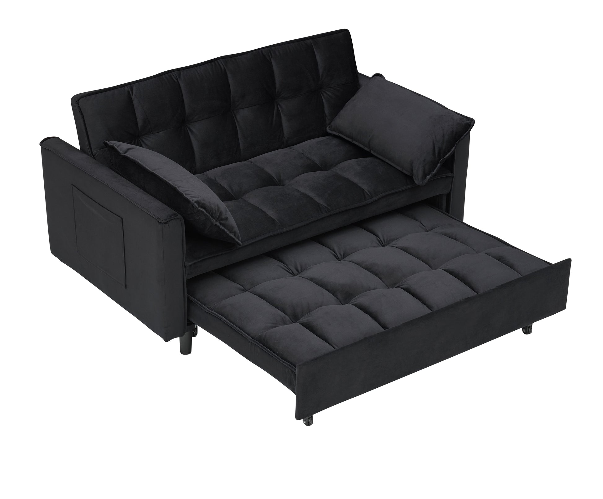 Modern velvet sofa, sofa pull-out bed, small love seat casual sofa with back, with pillow, pockets, living room furniture, 3 in 1 convertible sleep sofa bed. image 8
