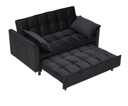 Modern velvet sofa, sofa pull-out bed, small love seat casual sofa with back, with pillow, pockets, living room furniture, 3 in 1 convertible sleep sofa bed. image 8