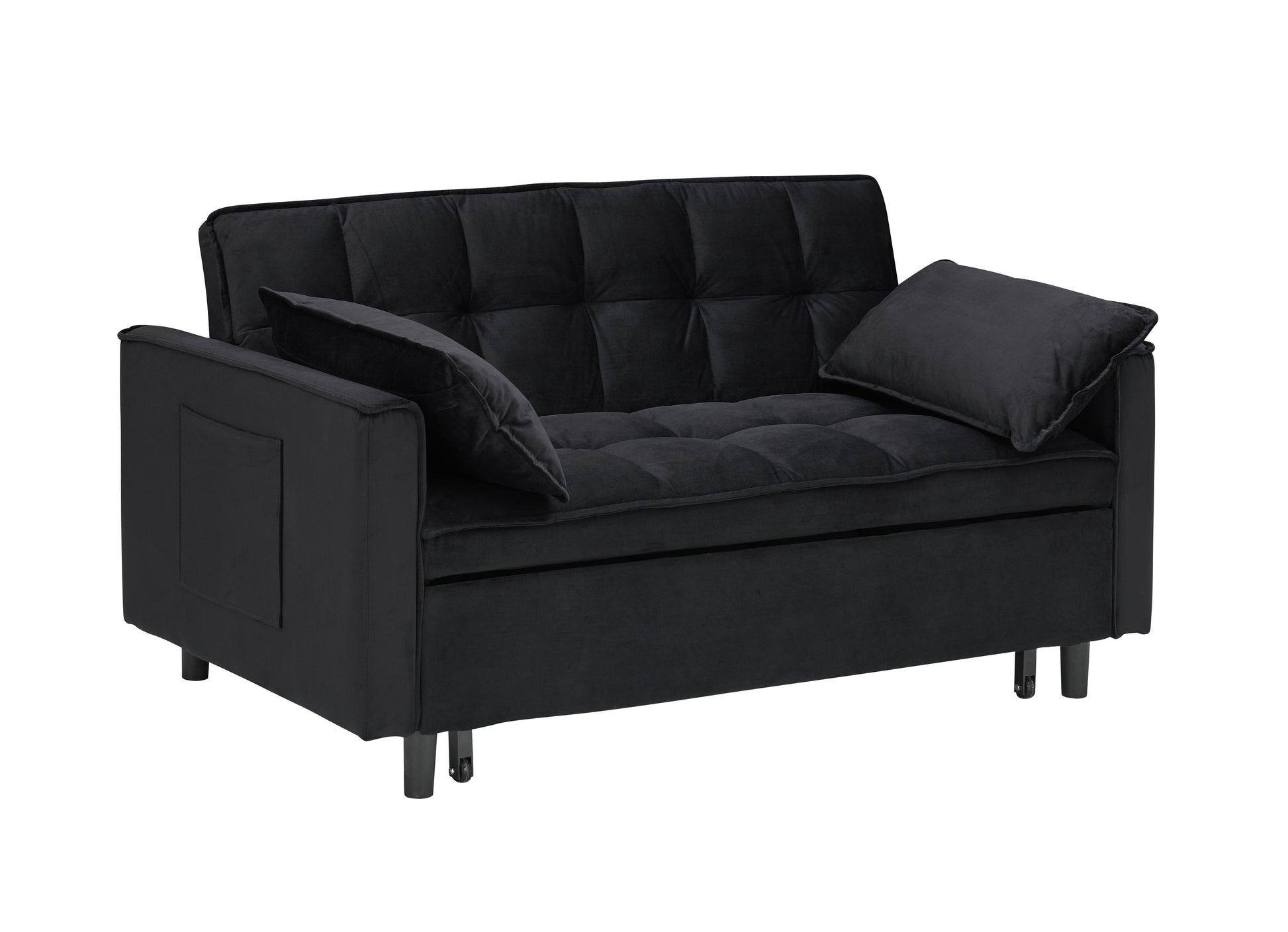 Modern velvet sofa, sofa pull-out bed, small love seat casual sofa with back, with pillow, pockets, living room furniture, 3 in 1 convertible sleep sofa bed. image 9