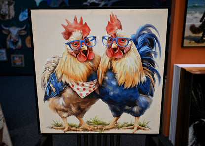Farmhouse Rooster Wall Art, Rustic Chicken Pictures Wall Decor, Country Farm Coop Canvas Prints Painting, Framed Artwork for Kitchen Living Room Dining Room Bathroom Bedroom 24"x24" image 2