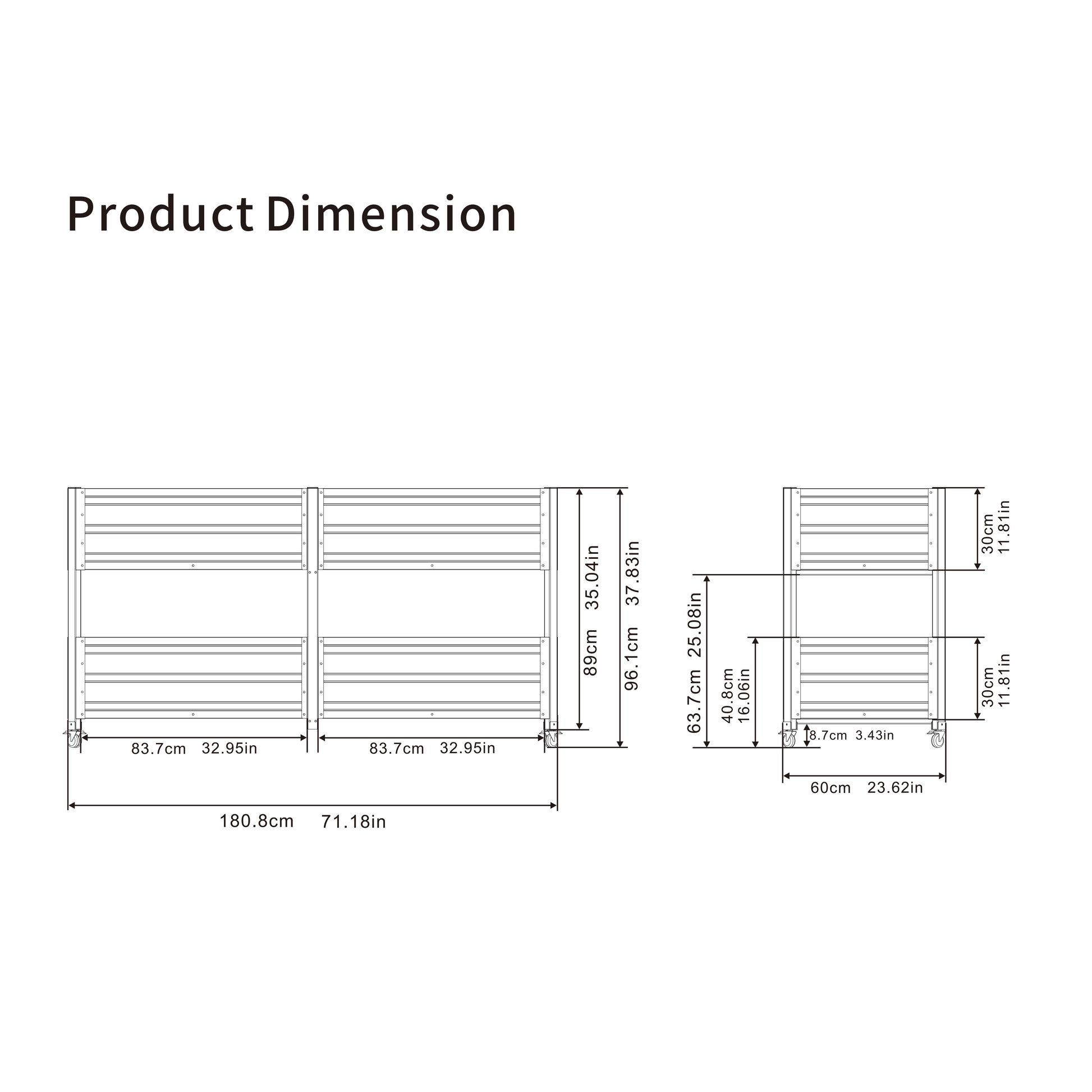 Dual Tier Elevated Metal Raised Garden Bed with Lockable Wheels, Staggered 2-Layer Raised Planter Box for Vegetables Herbs Flowers, Outdoor Patio Backyard Green Planting Bed,Grey image 3