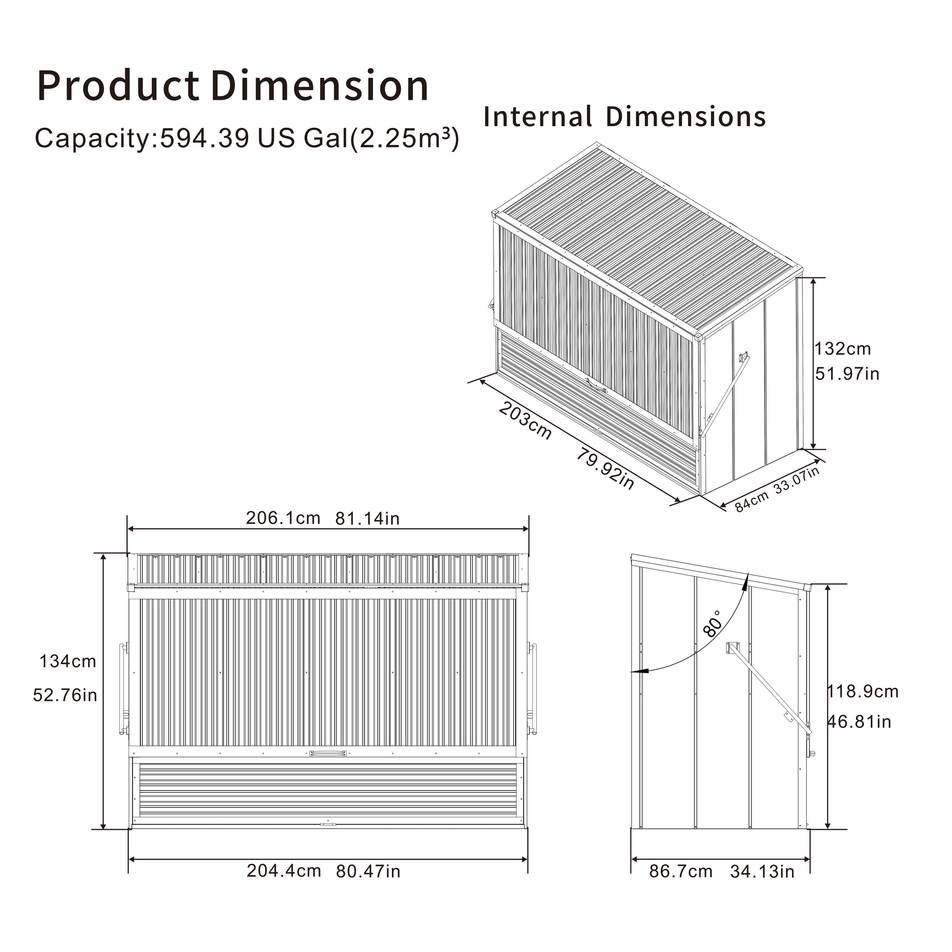 Wood Grain Galvanized Steel Storage Cabinet, Lift-Up Top & Foldable Front Door Large Capacity Tool Cabinet for Indoor, Garage & Backyard Use 594.39 US Gal 2.25m³ image 4