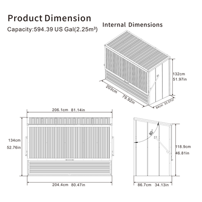Wood Grain Galvanized Steel Storage Cabinet, Lift-Up Top & Foldable Front Door Large Capacity Tool Cabinet for Indoor, Garage & Backyard Use 594.39 US Gal 2.25m³ image 4