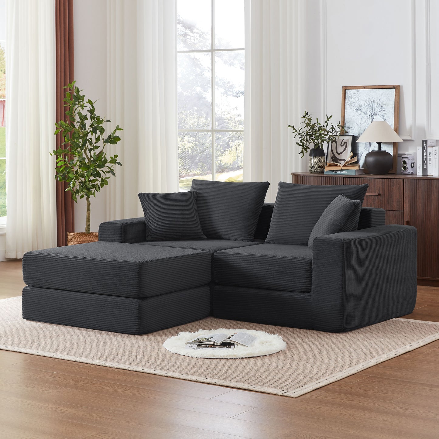 Modular Sectional Loveaeat Cloud Sofa, Boneless Couch with Non Slip Base, Cozy Sleeper Sofa for Customizable Living Spaces, Modern Modular Couch with L-Shape Chaise, Deep Seat & No Assembly image 4