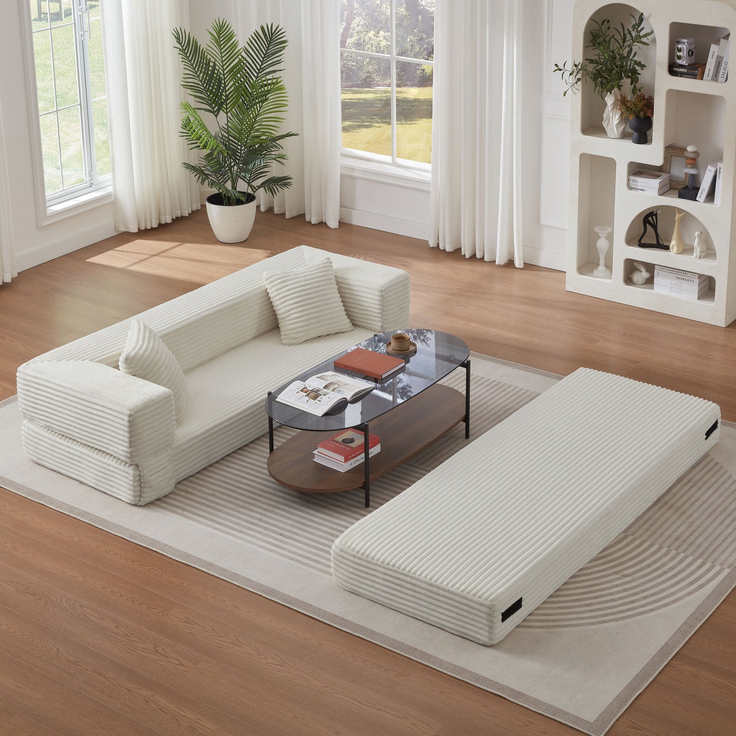 Modern cord sofa with stylish appearance, classic square design, unique two-tier design, convertible into a bed, ideal for apartments and large spaces. image 6
