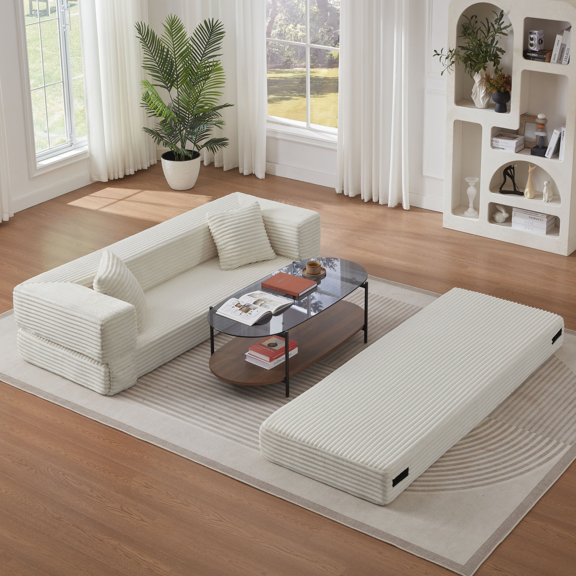 Modern cord sofa with stylish appearance, classic square design, unique two-tier design, convertible into a bed, ideal for apartments and large spaces. image 6