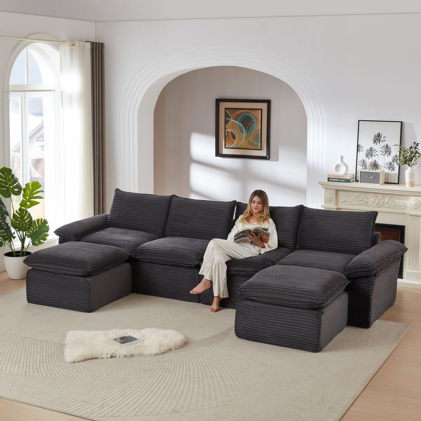 Modern corduroy cloud sofa, can be freely combined and has a comfortable sitting experience, suitable for modern living room furniture in homes, apartments, and offices image 1