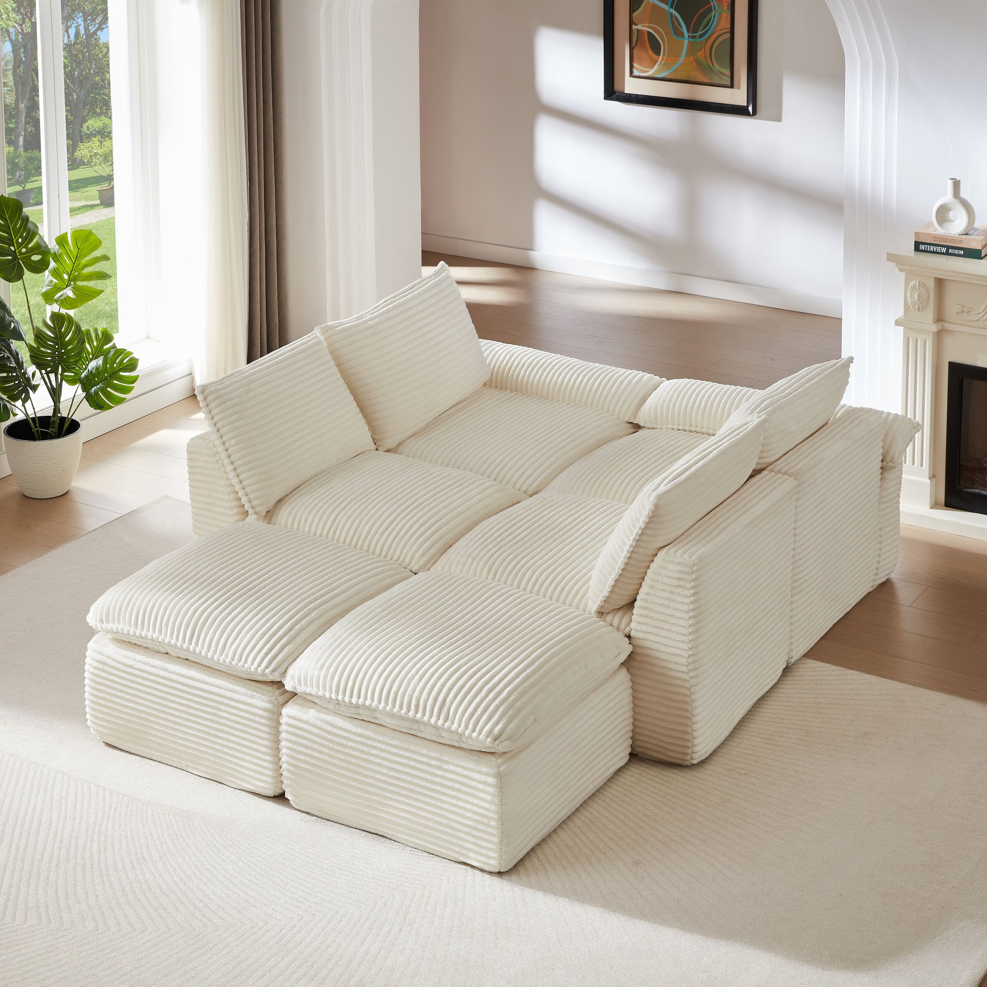 Modern corduroy cloud sofa, can be freely combined and has a comfortable sitting experience, suitable for modern living room furniture in homes, apartments, and offices image 3