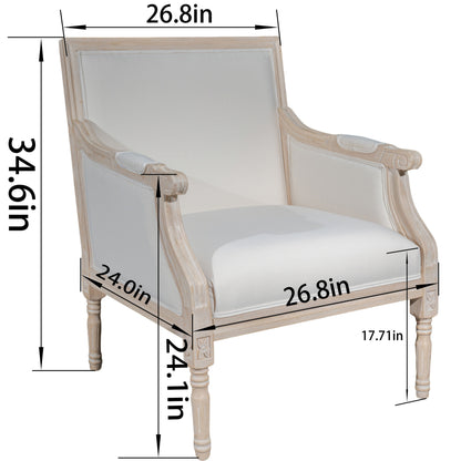 French Accent Chair Traditional Wood Frame Linen Upholstery Distressed Finish Home Decor, Single image 12