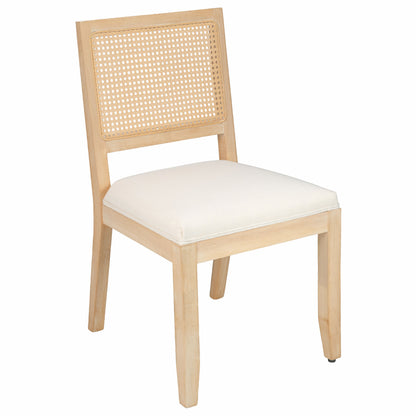 Farmhouse Rattan Dining Chairs Set of 2, Mid Century Modern Kitchen & Dining Room Chairs, Cane Low Back, with Natural Solid Wood Frame, Beige image 3