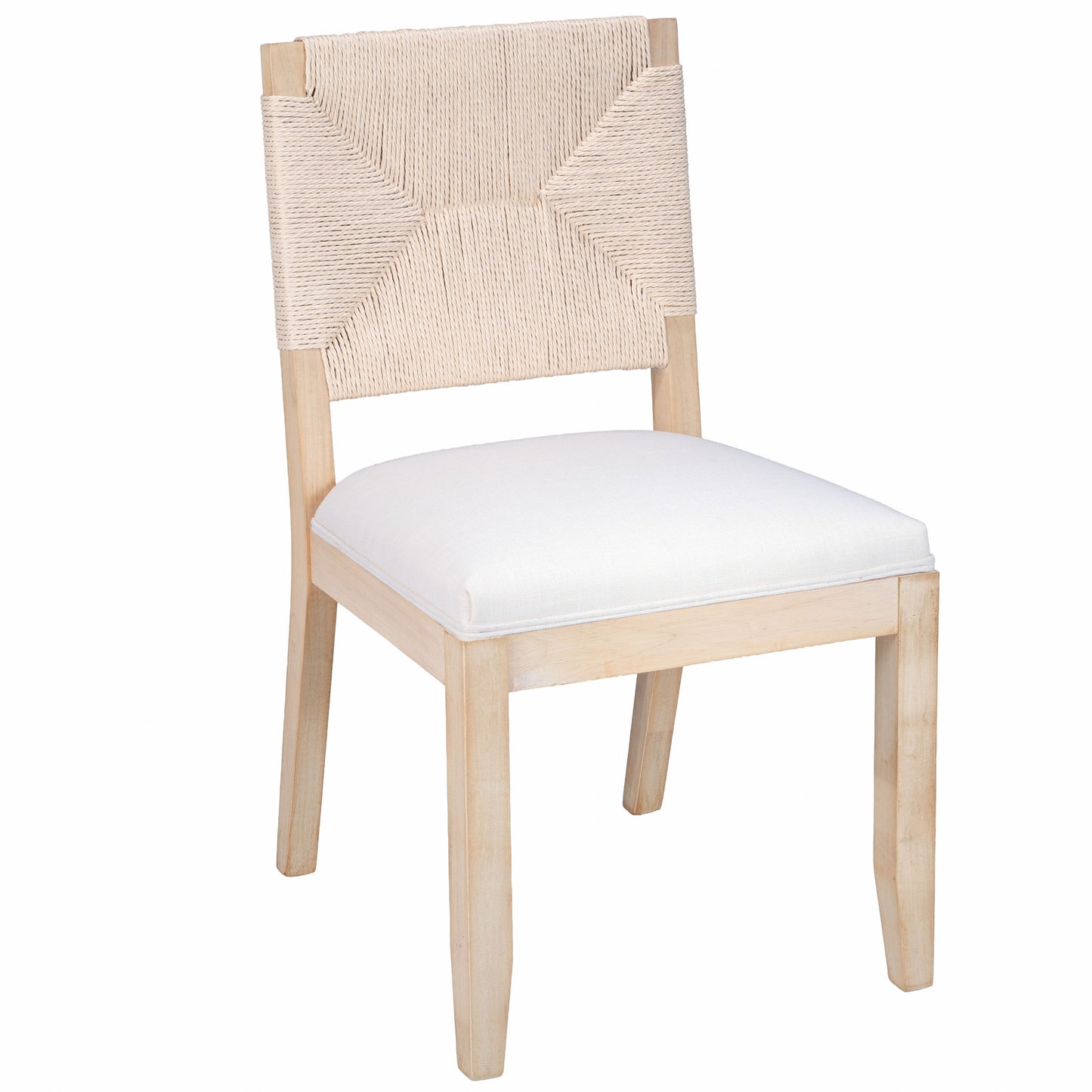 French Country Dining Chairs Set of 2, Beige Farmhouse Kitchen & Dining Room Chairs, Boho Wood Dining Chair with Woven Back & Linen Upholstered Seat, Solid Wood Frame,Beige image 2