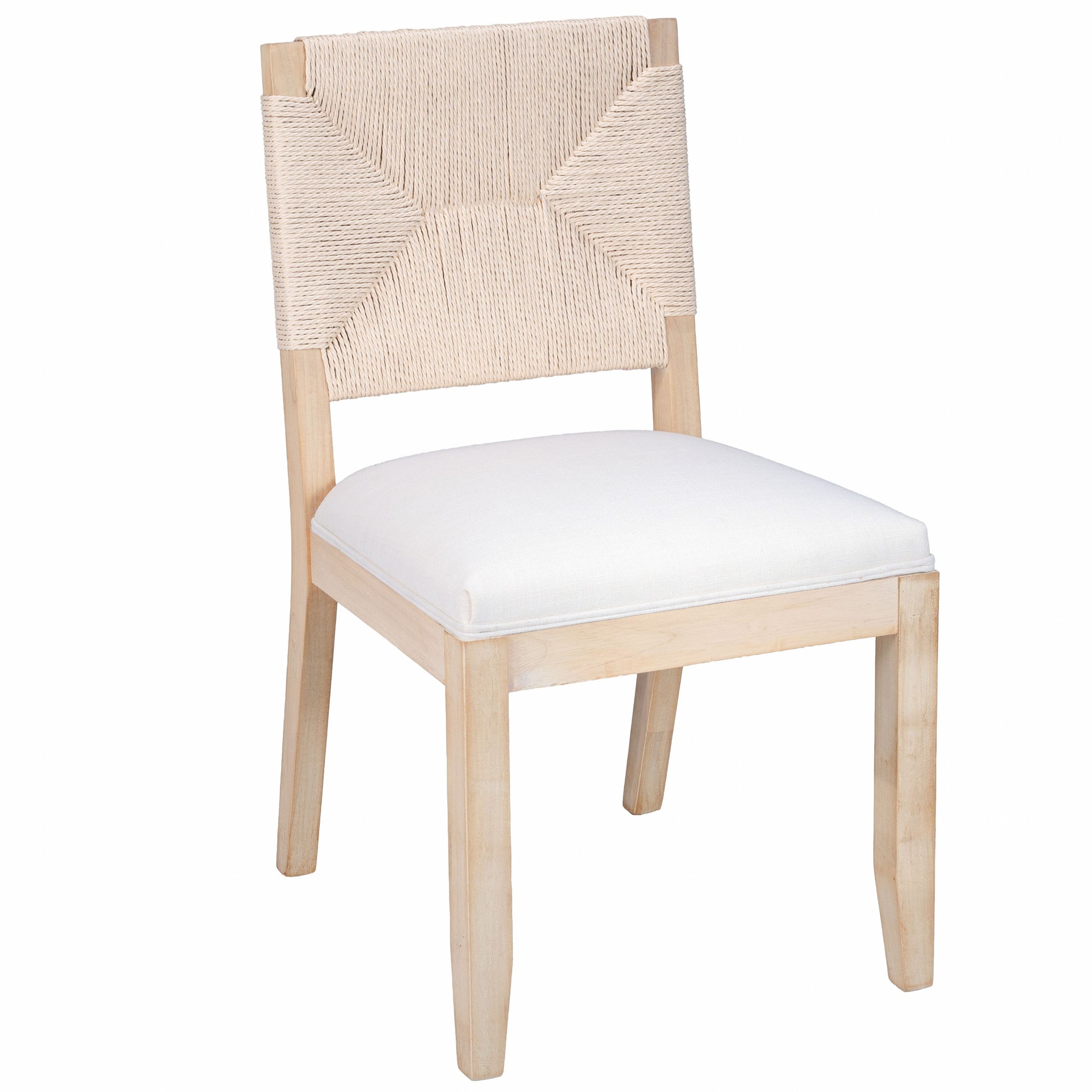French Country Dining Chairs Set of 2, Beige Farmhouse Kitchen & Dining Room Chairs, Boho Wood Dining Chair with Woven Back & Linen Upholstered Seat, Solid Wood Frame,Beige image 2
