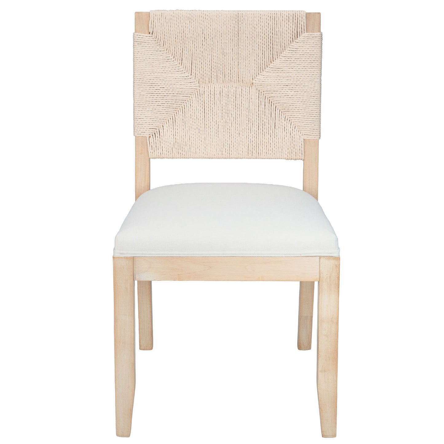 French Country Dining Chairs Set of 2, Beige Farmhouse Kitchen & Dining Room Chairs, Boho Wood Dining Chair with Woven Back & Linen Upholstered Seat, Solid Wood Frame,Beige image 3