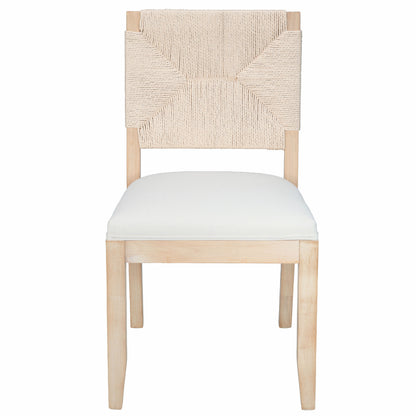 French Country Dining Chairs Set of 2, Beige Farmhouse Kitchen & Dining Room Chairs, Boho Wood Dining Chair with Woven Back & Linen Upholstered Seat, Solid Wood Frame,Beige image 3