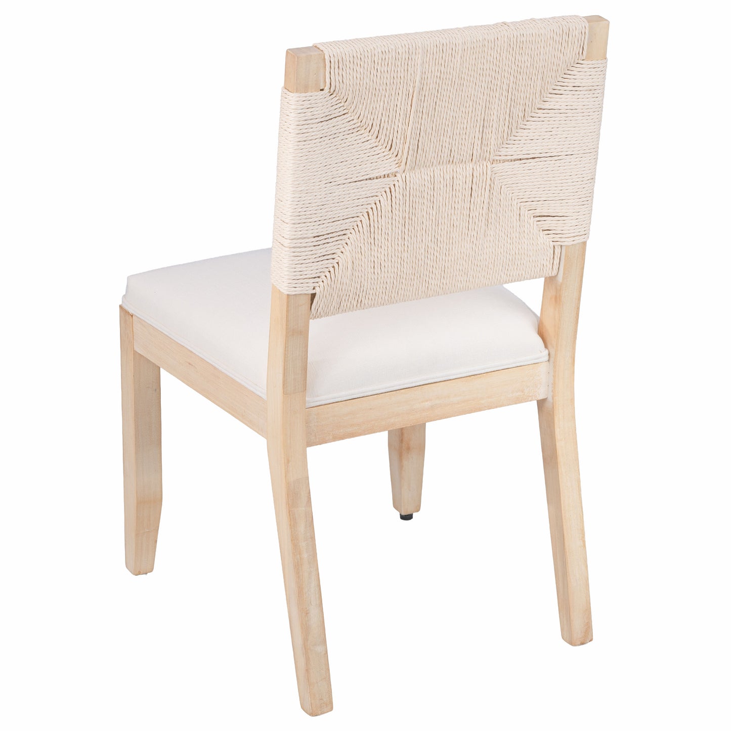 French Country Dining Chairs Set of 2, Beige Farmhouse Kitchen & Dining Room Chairs, Boho Wood Dining Chair with Woven Back & Linen Upholstered Seat, Solid Wood Frame,Beige image 4