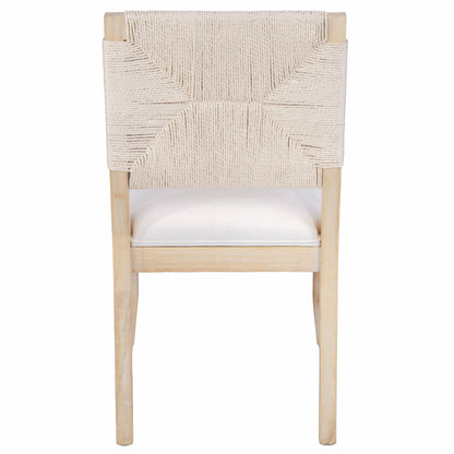 French Country Dining Chairs Set of 2, Beige Farmhouse Kitchen & Dining Room Chairs, Boho Wood Dining Chair with Woven Back & Linen Upholstered Seat, Solid Wood Frame,Beige image 6