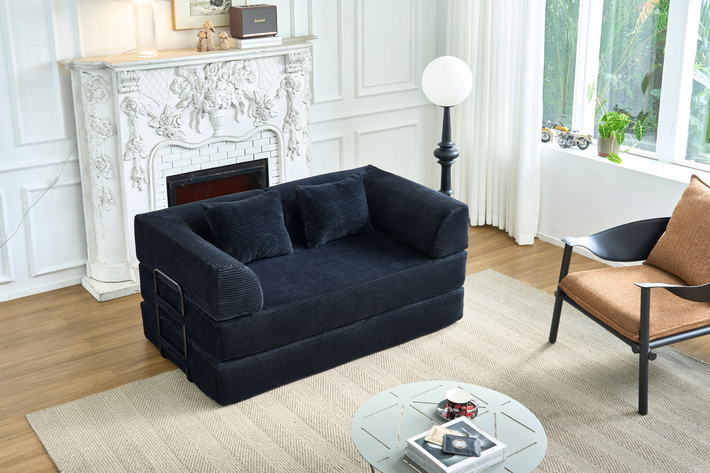 Convertible Sleeper Sofa Bed, Corduroy Folding Mattress Couch with Fixed-Shape Frame, Floor Sofa Lounge Couch Boneless Sofa for Living Room Bedroom, Black image 10