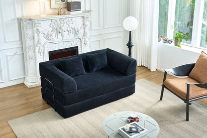Convertible Sleeper Sofa Bed, Corduroy Folding Mattress Couch with Fixed-Shape Frame, Floor Sofa Lounge Couch Boneless Sofa for Living Room Bedroom, Black image 10