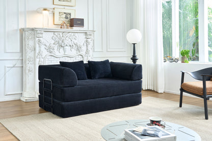 Convertible Sleeper Sofa Bed, Corduroy Folding Mattress Couch with Fixed-Shape Frame, Floor Sofa Lounge Couch Boneless Sofa for Living Room Bedroom, Black image 11