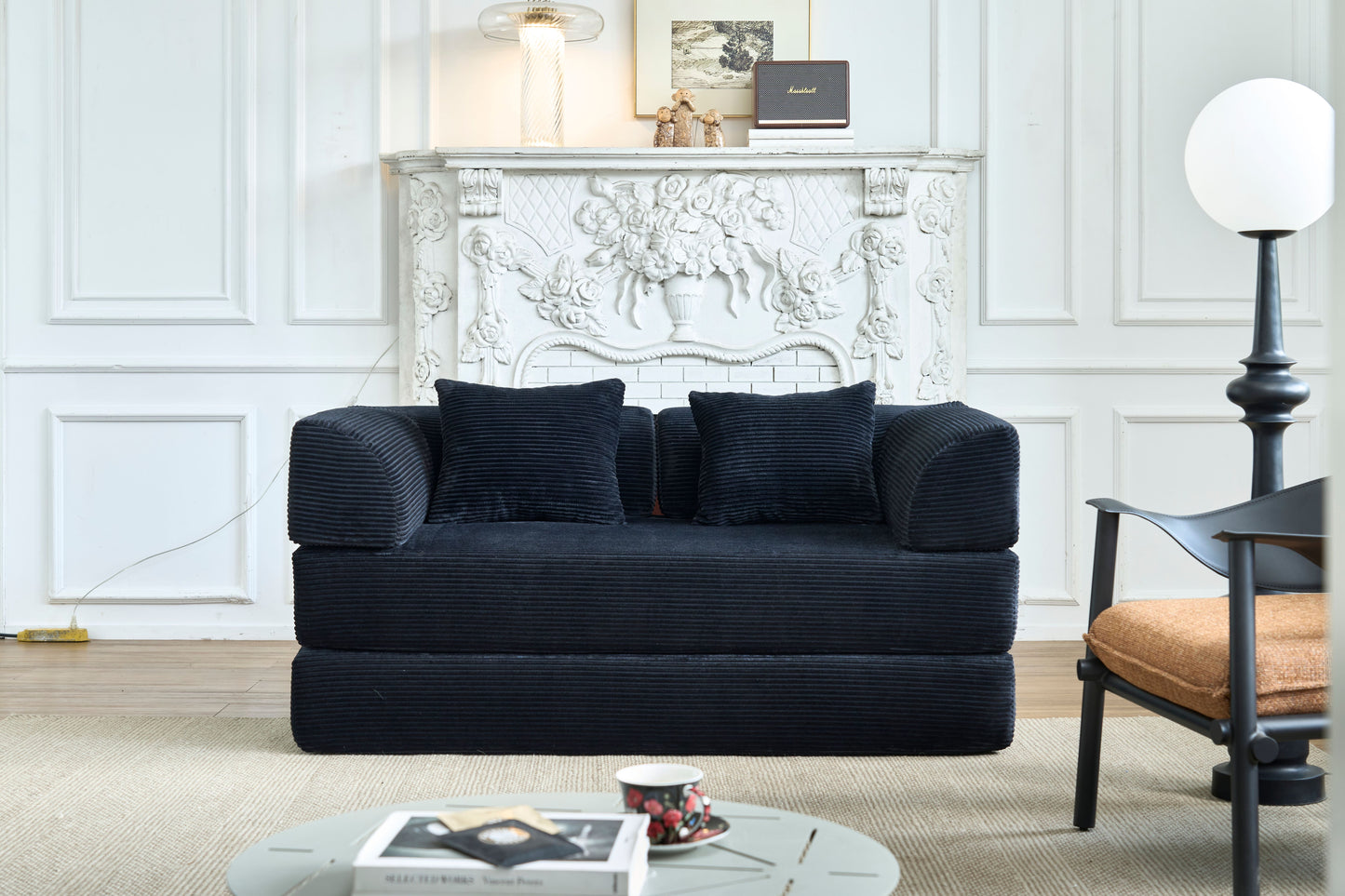 Convertible Sleeper Sofa Bed, Corduroy Folding Mattress Couch with Fixed-Shape Frame, Floor Sofa Lounge Couch Boneless Sofa for Living Room Bedroom, Black image 9