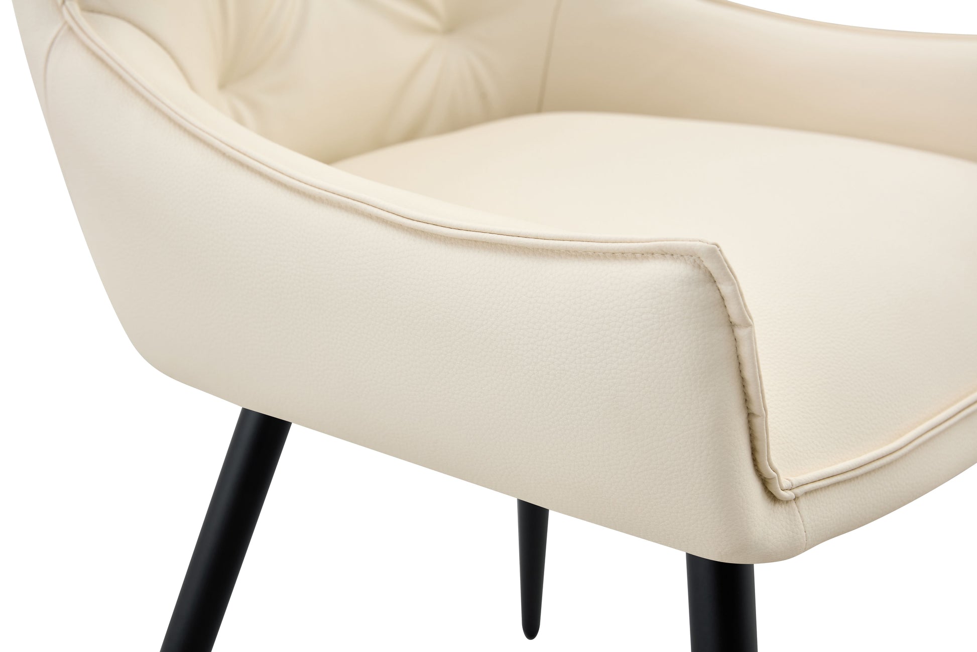 Dining Chairs Set of 2, Off White Faux Leather Dining Room Chair, Metal Kitchen Chairs with Gold Mesh Texture and Black Sanded Legs, Flat Back Upholstered Chair (Off White, Set of 2) image 10